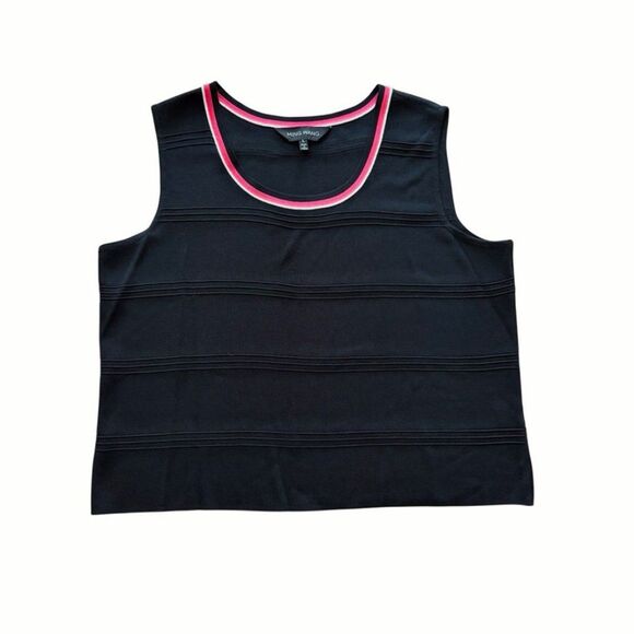 Ming Wang Tops - Ming Wang Black Pink Trim Sleeveless Knit Tank Top Women L